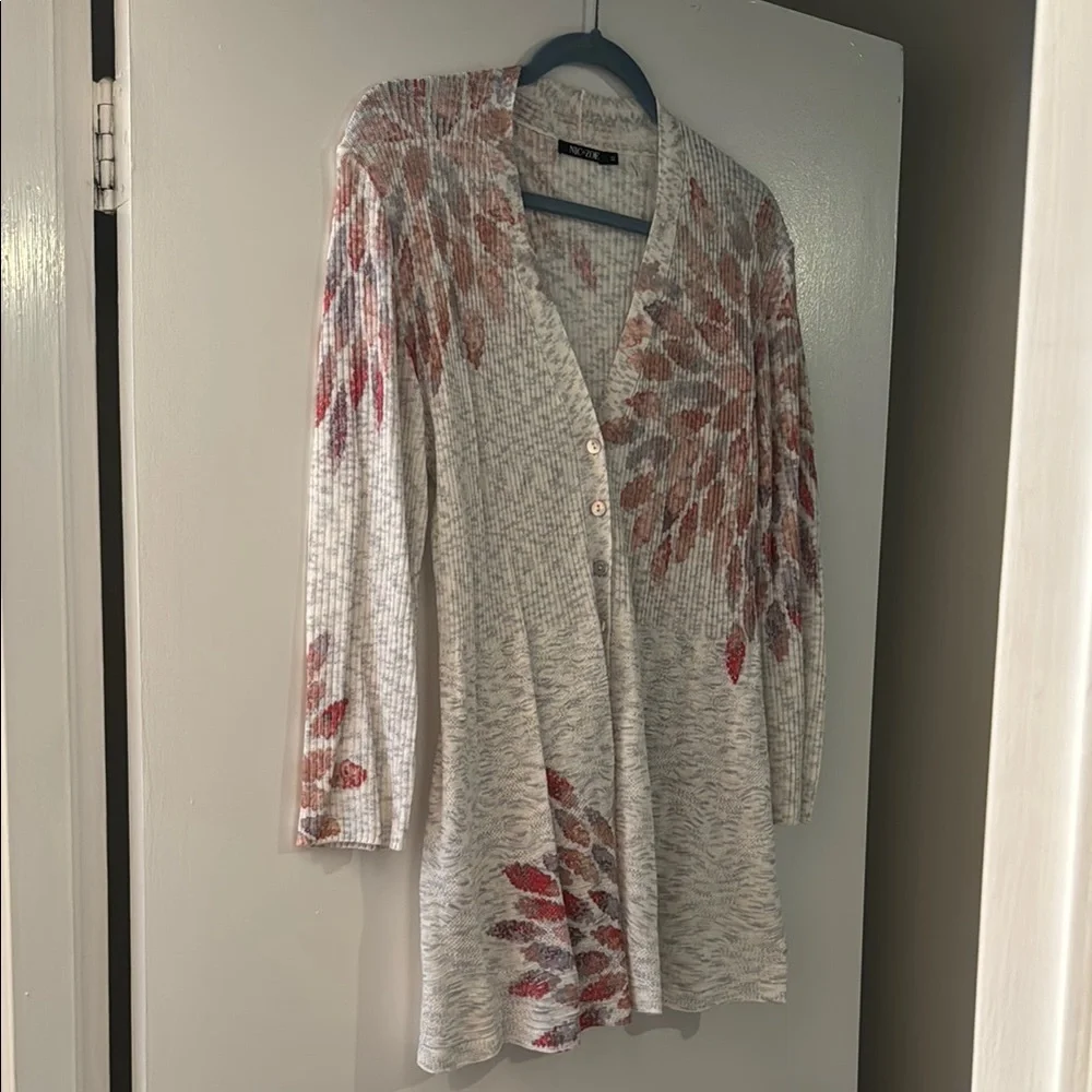 Nic + Zoe Floral Knit Duster Cardigan Size M - Picture 4 of 10